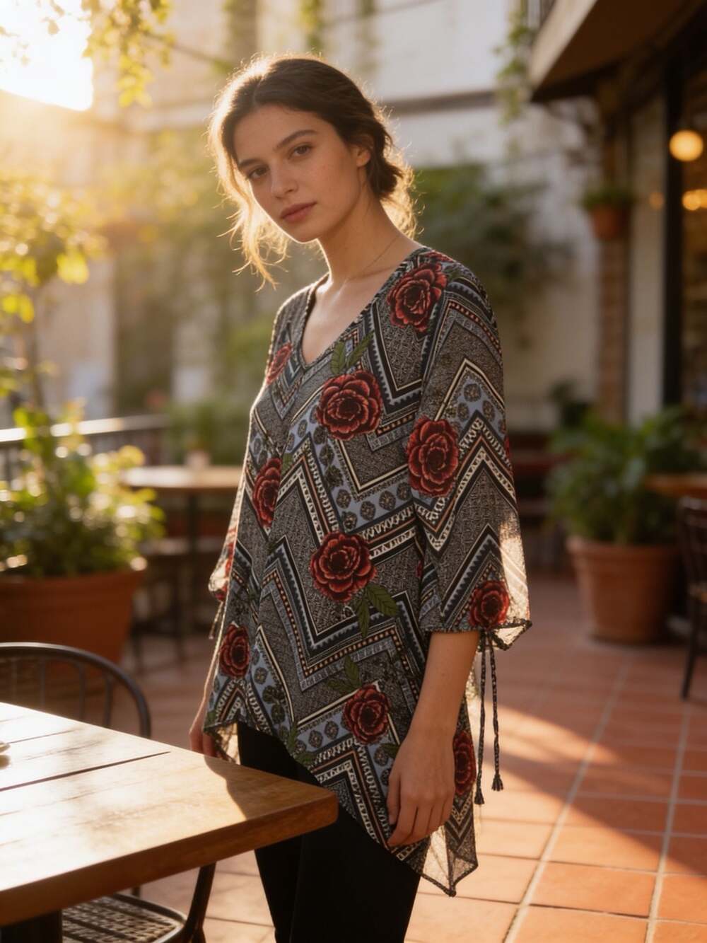 Inner Beauty Women's Floral Print Sharkbite Hem Tunic Top